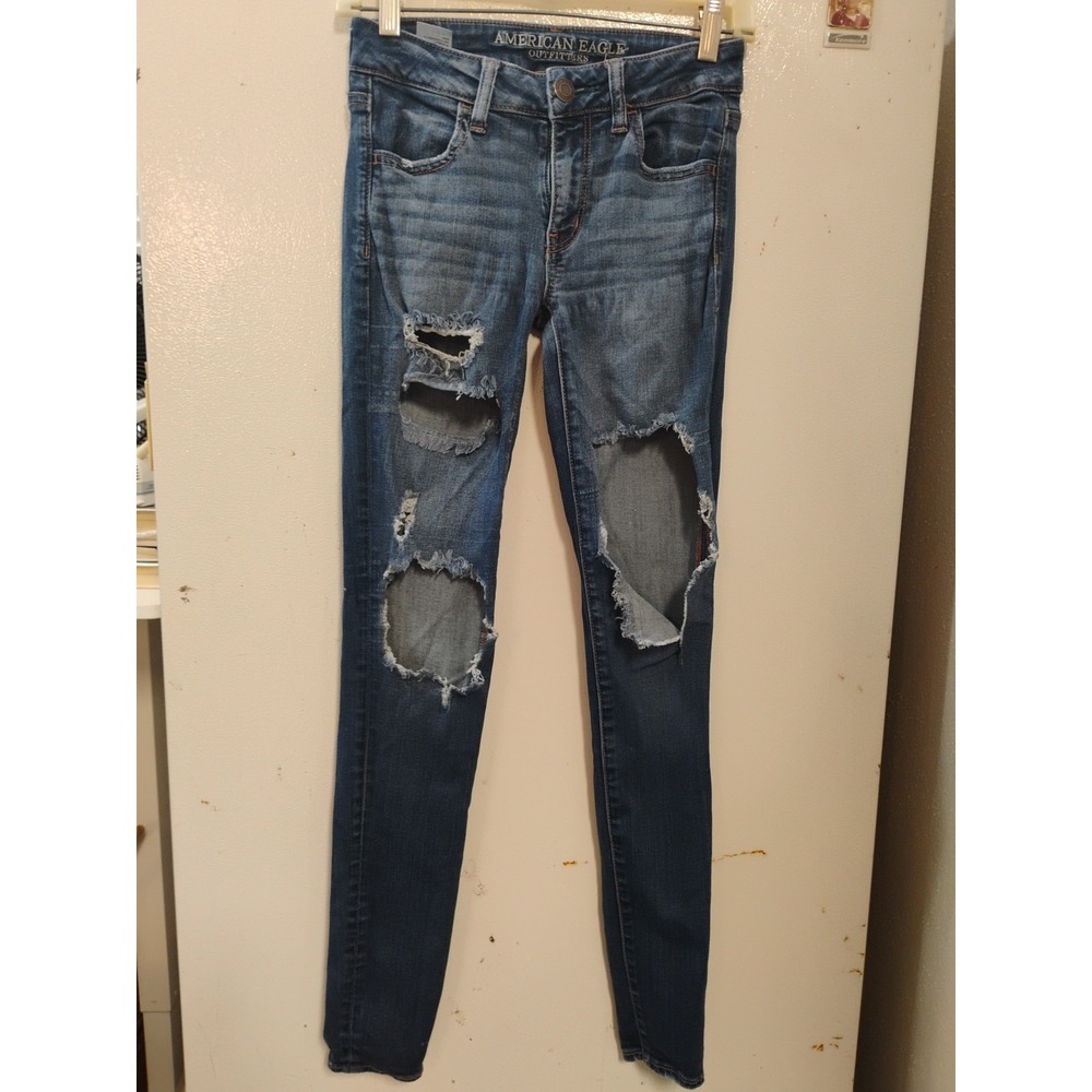 American Eagle Outfitters Super Stretch X Jegging Distressed Sz 0